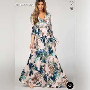 PinkBlush White Yellow Floral Nursing Maternity Wrap Maxi Dress size Small